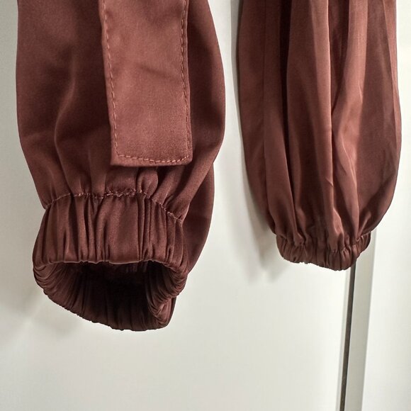 Chocolate Brown Silk Cargo Jogger Pants - Picture 5 of 5